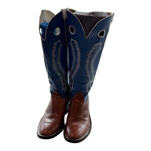 Cowboy Boots 16” Navy Volcano And Honey Leather Round Toe